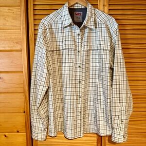 New Wrangler Outdoor Series Men’s Large Beige Plaid Western Long Sleeve Shirt.